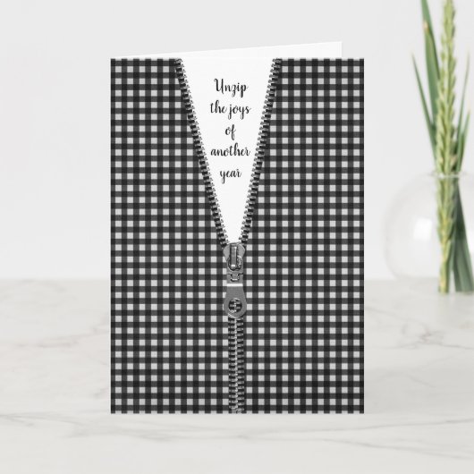Zwart-wit Gingham met rits voor verjaardag Kaart (Voorkant)