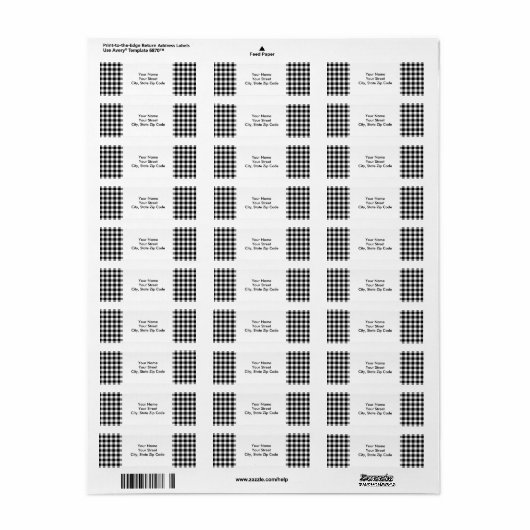 Zwart-wit Gingham Patroon adreslabel Etiket (Full Sheet)