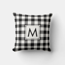 Zwart-wit Gingham Patroon, Custom Monogram Kussen