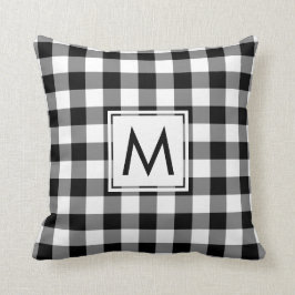 Zwart-wit Gingham Patroon, Custom Monogram Kussen