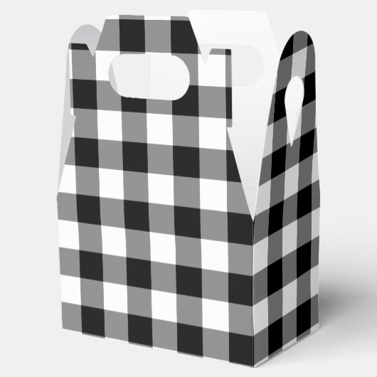 Zwart-wit Gingham Patroon Gable Favor Box Bedankdoosjes (Geopend)
