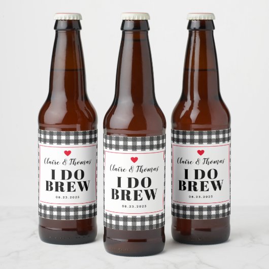 Zwart-wit Gingham Patroon Ik Brouw Bruiloftsfeest Bier Etiket (Flessen)