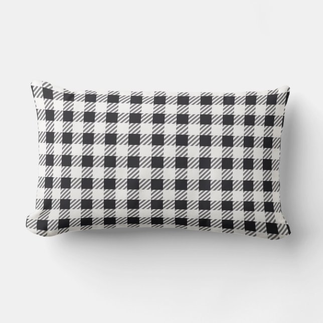 Zwart-wit Gingham Patroon Kussen (Voorkant)