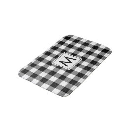 Zwart-wit Gingham Patroon met Monogram Badmat