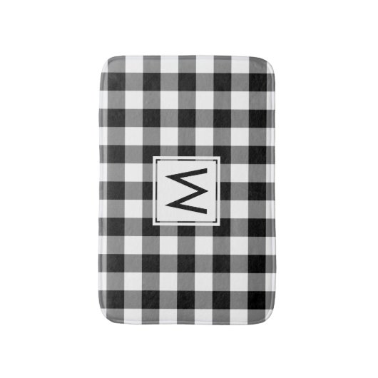 Zwart-wit Gingham Patroon met Monogram Badmat (Voorkant Verticaal)