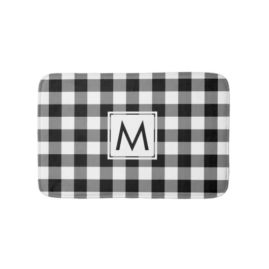 Zwart-wit Gingham Patroon met Monogram Badmat (Voorkant)