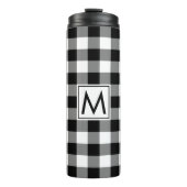 Zwart-wit Gingham Patroon met Monogram Thermosbeker (Voorkant)