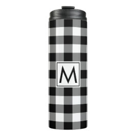 Zwart-wit Gingham Patroon met Monogram Thermosbeker