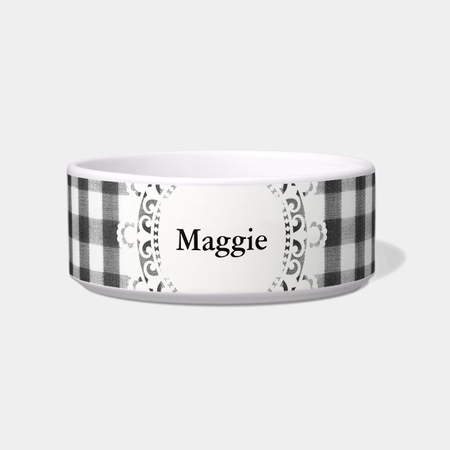 Zwart-wit gingham patroon voerbakje (Voorkant)