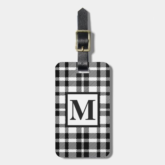 Zwart-wit Gingham Pattern Bagagelabel (Voorkant verticaal)