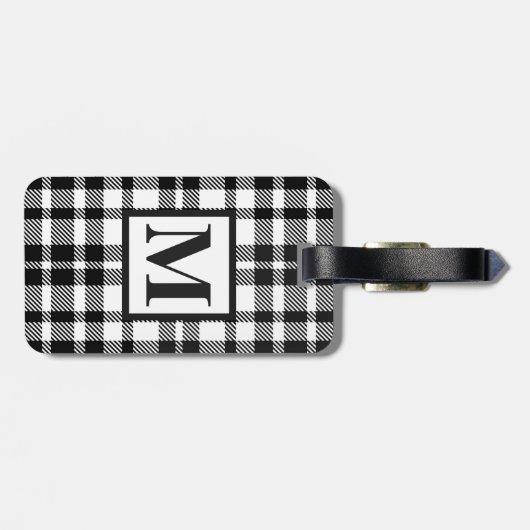 Zwart-wit Gingham Pattern Bagagelabel (Achterkant horizontaal)
