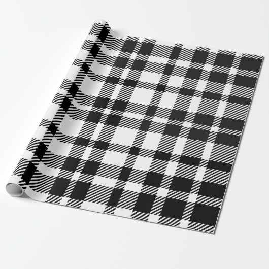 Zwart-wit Gingham Pattern Cadeaupapier (Uitgerold)
