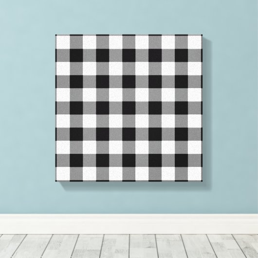 Zwart-wit Gingham Pattern Canvas Afdruk (Insitu (Houten vloer))