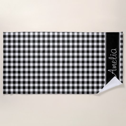 Zwart-wit Gingham Pattern | Gepersonaliseerd Strandlaken (Voorkant)