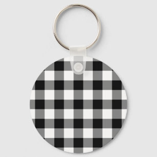 Zwart-wit Gingham Pattern Sleutelhanger