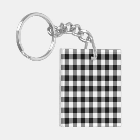 Zwart-wit Gingham Pattern Sleutelhanger (Voorkant Links)