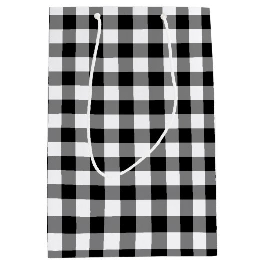 Zwart-wit Gingham Plaid Gift Bag Medium Cadeauzakje (Voorkant)