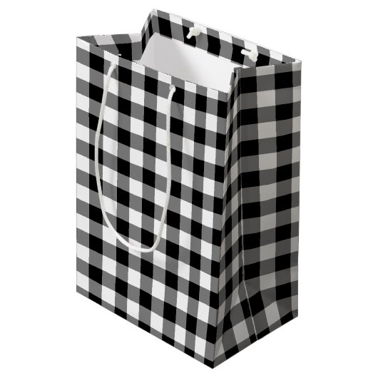 Zwart-wit Gingham Plaid Gift Bag Medium Cadeauzakje (Voorkant Gekanteld)