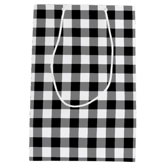 Zwart-wit Gingham Plaid Gift Bag Medium Cadeauzakje (Achterkant)