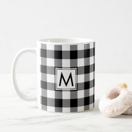 Zwart Wit Gingham Plaid Patroon met Monogram Koffiemok