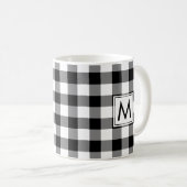 Zwart Wit Gingham Plaid Patroon met Monogram Koffiemok (Voorkant rechts)