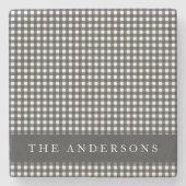 zwart-wit Gingham Pset op persoonlijke titel Stenen Onderzetter (Voorkant)