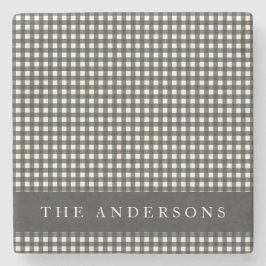  zwart-wit Gingham Pset op persoonlijke titel Stenen Onderzetter