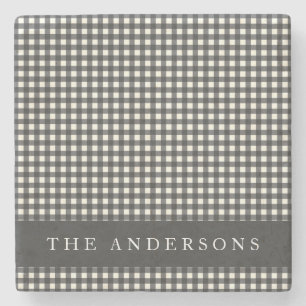 zwart-wit Gingham Pset op persoonlijke titel Stenen Onderzetter