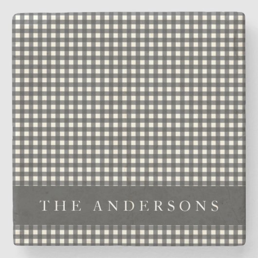 zwart-wit Gingham Pset op persoonlijke titel Stenen Onderzetter (Voorkant)