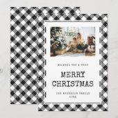 Zwart-wit Gingham Sneeuwfoto Vrolijk Kerstfeest Feestdagenkaart (Voorkant / Achterkant)
