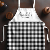 Zwart-wit Gingham Stijlvol Script Schort