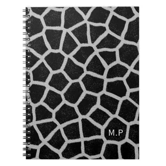 Zwart-wit giraffeprint met monogram notitieboek (Voorkant)