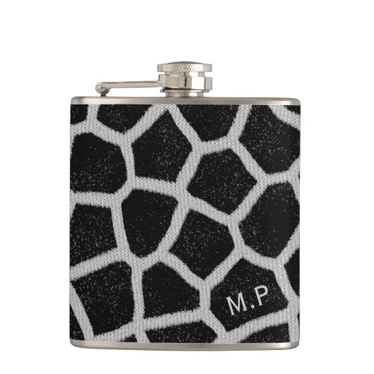 Zwart-wit giraffeprint monogram heupfles (Voorkant)