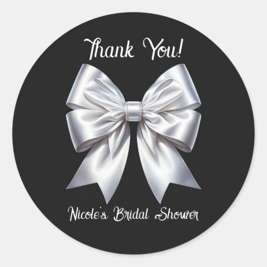 Zwart Wit Glam Bow Ribbon Bruiloft Vrijgezellenfee Ronde Sticker (Voorkant)