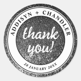 Zwart-wit Glam Chic Modern Wedding Glitter Ronde Sticker