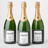 Zwart-wit Glam Chic Modern Wedding Glitter Sparkling Wijnetiket (Flessen)