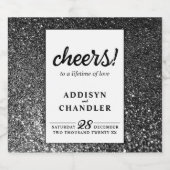 Zwart-wit Glam Chic Modern Wedding Glitter Sparkling Wijnetiket (Enkel label)