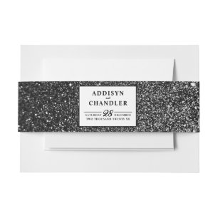 Zwart-wit Glam Chic Modern Wedding Glitter Uitnodigingen Wikkel