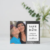 Zwart-wit Glam Foto Moderne bruiloft Glitter Feestdagenkaart (Staand voorkant)