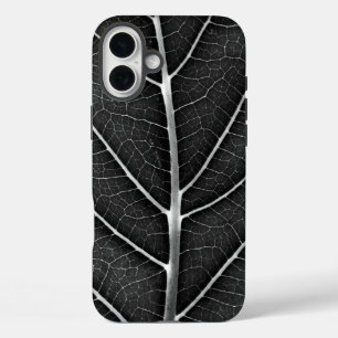 Zwart-Wit Glanzend Blad Close-Up iPhone 16 Plus Hoesje