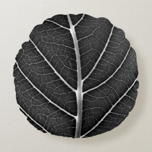 Zwart-Wit Glanzend Blad Close-Up Rond Kussen