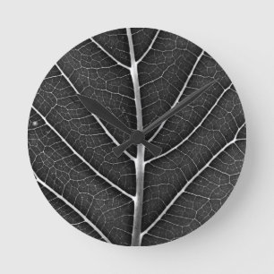 Zwart-Wit Glanzend Blad Close-Up Ronde Klok