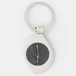 Zwart-Wit Glanzend Blad Close-Up Sleutelhanger