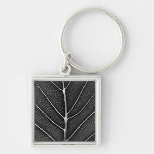 Zwart-Wit Glanzend Blad Close-Up Sleutelhanger
