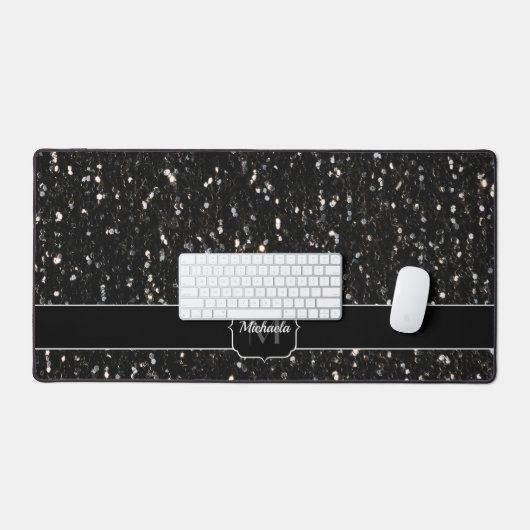 Zwart wit glanzend glitter fonkelt Monogram Bureaumat (Keyboard & Muis)