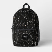 Zwart-wit glanzend glitter glinstert Monogram Bedrukte Rugzak (Voorkant)