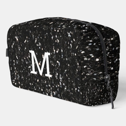 Zwart-wit glanzend glitter glinstert Monogram Toilettasje (Rechterhoek)