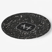 Zwart wit glanzende glitter vonken Monogram Papieren Bordje (Gekanteld)