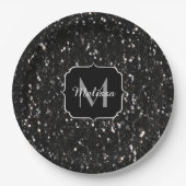 Zwart wit glanzende glitter vonken Monogram Papieren Bordje (Voorkant)