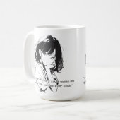 Zwart-wit glimlachende anime meisje koffiemok (Voorkant links)